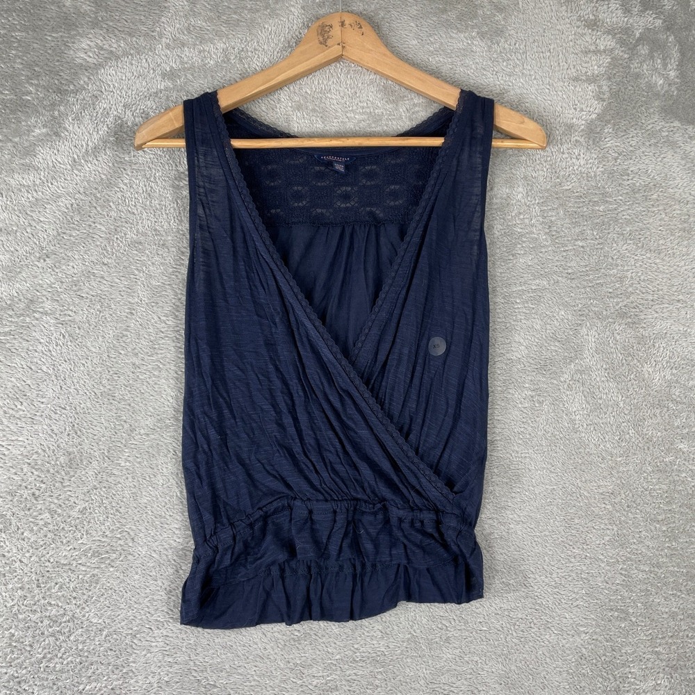 Aeropostale Surplice Tank Top Womens XS Blue Lace Back Peplum Boho Fairycore Y2K